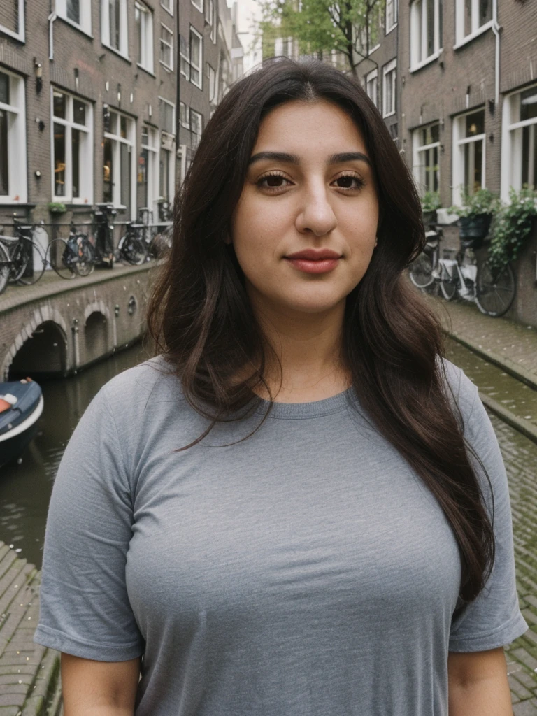 Caseyli, 1girl, solo, 30 years old, (((Georgian face))), (((Georgian nose))), (((Georgian lips))), ((((chubby)))), (((wide hips))), (((dark blonde hair))), wavy medium hair, wearing stylish Generation Z modern wear, ((Background: Courtyard in Amsterdam))