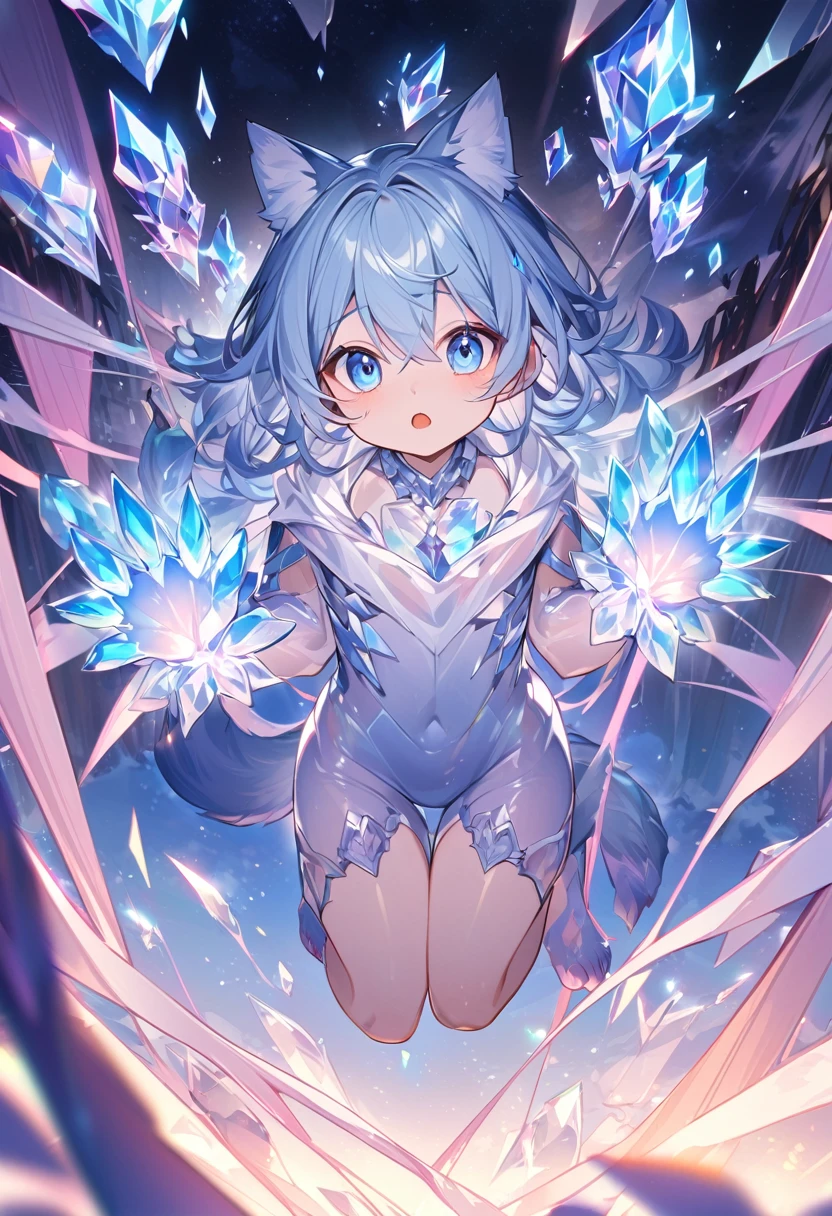 Little male cat,Boys,Has a tail,Lovely,Thin,struggle,eternal,crystallic,Blue slime,Feet turned into crystal,Hands turned into crystal,Crystal legs,Crystal feet,Crystal hands,illumination,freeze,脚被freeze,charming,Boys们 ,蓝色Crystal feet,穿着Tight Fit衣,plastic,Full body portrait,Smooth,全身Tight Fit衣,Thin,Light blue gel coat,Full body gel coating,outdoor,naked,Small pants,Tight Fit,No clothes,坐在地板上看着自己的Crystal feet,Crystal calf,Crystal hands臂,Crystal hips,Crystal clothes