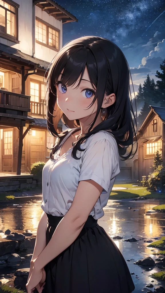 a boy in a moonlit farmhouse,beautiful detailed eyes,beautiful detailed lips,extremely detailed eyes and face,longeyelashes,1boy,photo-realistic,4k,8k,highres,masterpiece:1.2,ultra-detailed,realistic,photorealistic,photo-realistic:1.37,HDR,UHD,studio lighting,ultra-fine painting,sharp focus,physically-based rendering,extreme detail description,professional,vivid colors,bokeh,landscape,moonlit night,moon,stars,fireflies,countryside,barn,wooden house,fields,crops,nature