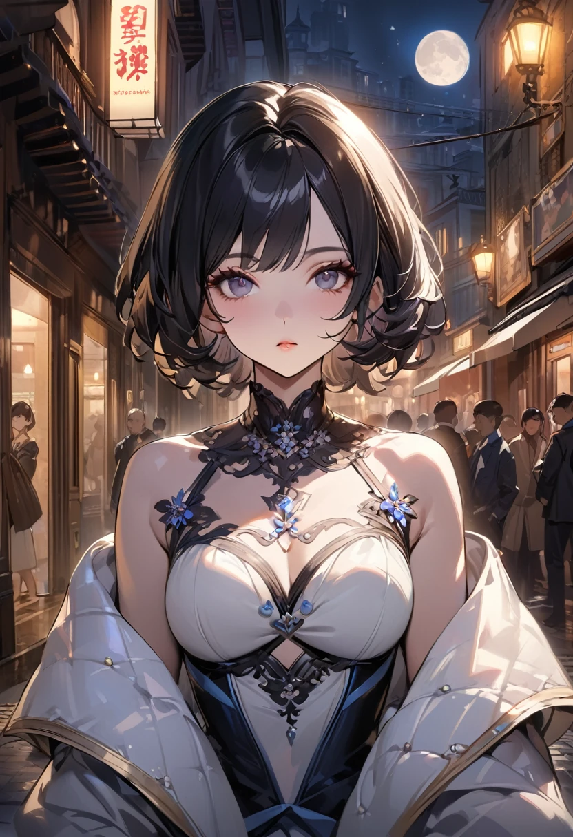 1 character, Woman, tanned skin, brown eyes, short messy hair, black and brown hair, small, big tits, big thighs, a little fat, winter creature, winter, cold (best quality, 4k, 8k, high resolution, masterpiece: 1.2), ultra detailed, (realistic, photo-realistic, photo-realistic: 1.37), highly detailed portrait, beautiful detailed eyes, beautiful detailed lips, extremely detailed eyes and face, long eyelashes, intricate details, fantasy, realism magical, vibrant colors, bright lights, adorable, cute, tender
