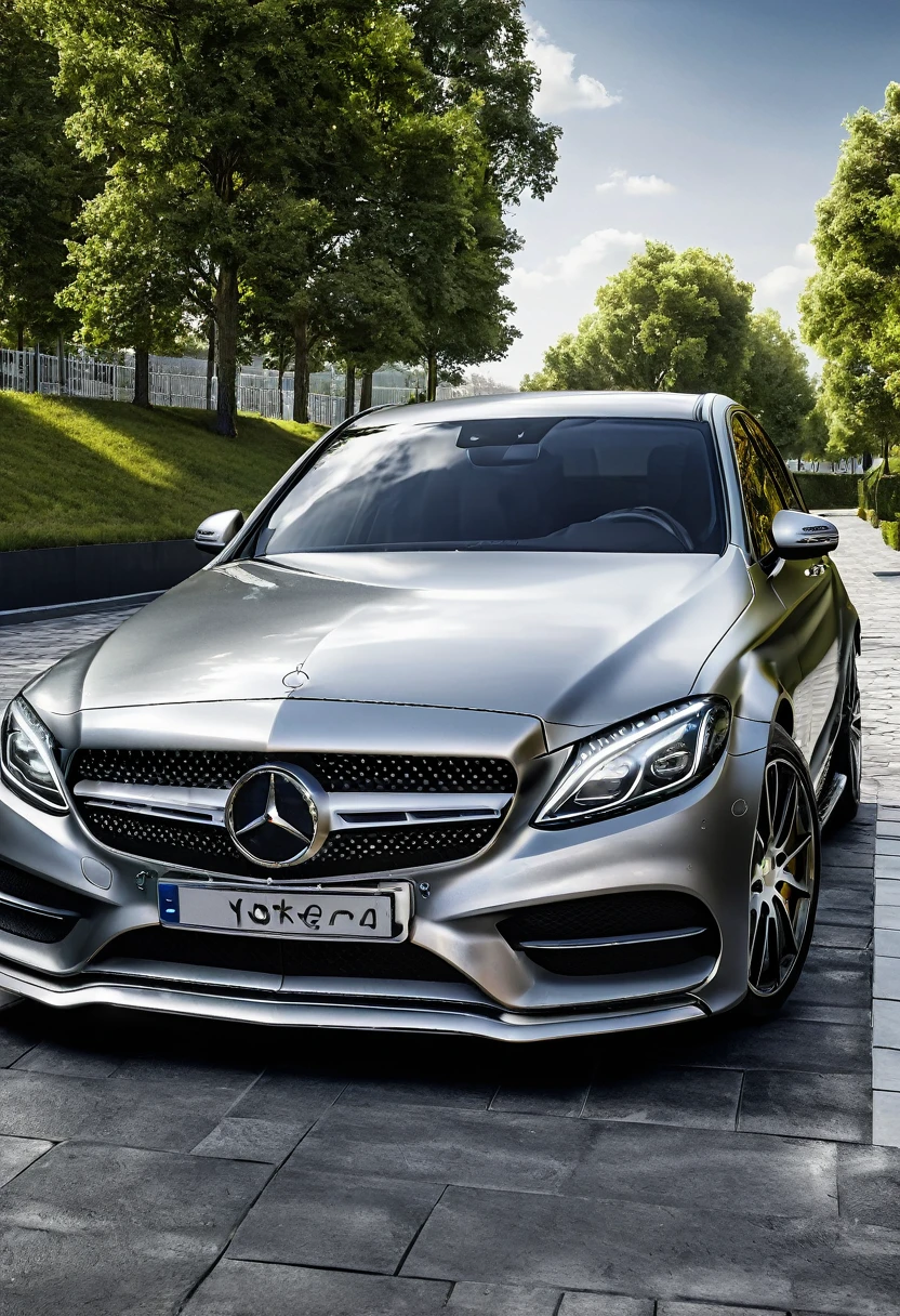 a Mercedes Bens C Class, new model, silver color, ultra 4k, full HD, realistic, real