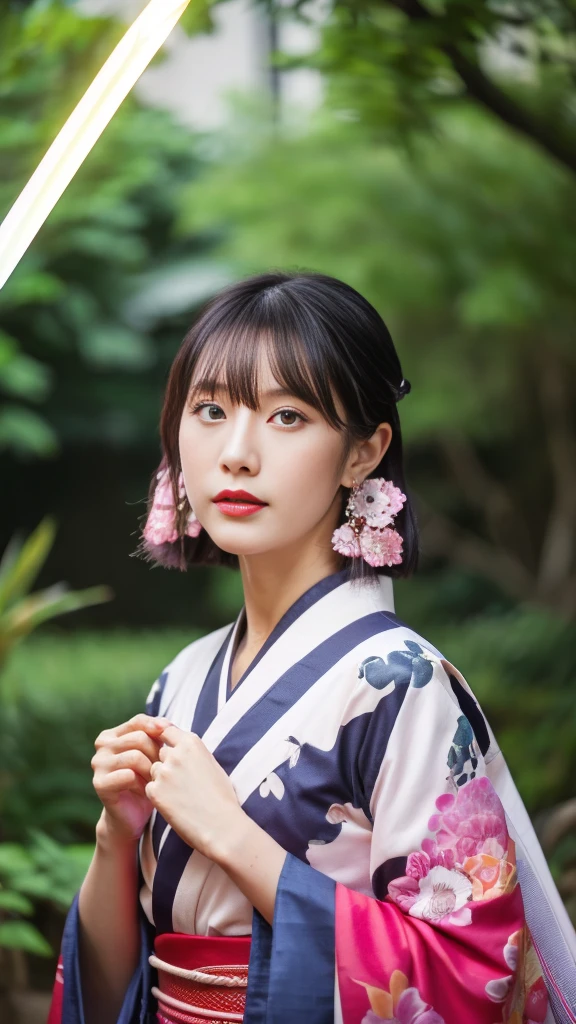 Beautiful Chinese woman, (16 years old), cute face, red lips, white moist skin, moles, under-eye bags,
BREAK,
Feminine body with high athletic ability, Body of a female fitness model, Feminine body with hard tones, (muscles: 1.2), (beautiful belly button),
BREAK,
Fighter, Kung Fu fighter, Idol,
BREAK,
(Wearing cute kimono: 1.3), (Kimono with high exposure: 1.3), (Red long boots 1.3), Necklace, Very large earrings, Short length,
BREAK,
Short hair, (Short bob hair), (Bangs: 1.2), (Pink hair: 1.3), (Wavy hair),
BREAK,
(Very large Japanese sword: 1.4), (Holding the handle of a Japanese sword in hand: 1.3), (Raising a very large Japanese sword: 1.2), (Getting into a fighting stance),
BREAK,
(Japanese tattoo: 1.4),
BREAK,
Masterpiece, Perfect lighting, Ultra high resolution, 8K, (Highly detailed:1.4), (Front view), Looking at camera, Melancholic expression,
BREAK,
(Tokyo city, lots of people in background), Japanese city background,