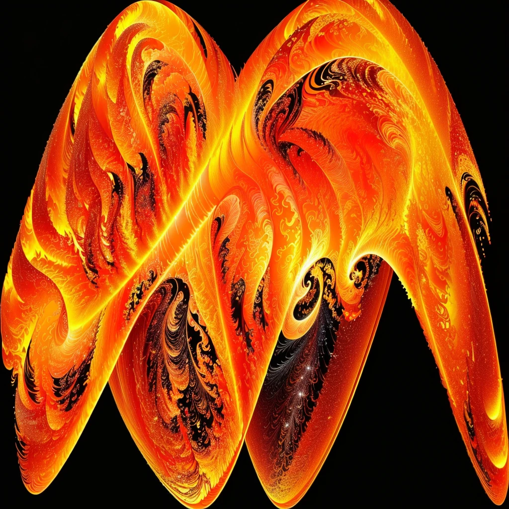 a close up of a gold fire wave on a black background, flame fractal, fractal, lame vortex, swirls of fire, fractal flame, arcs of fiery neon light, particle waves, fractal fire background, fractal flame. highly_detailded, energy waves, apophysis, fractal waves, fractal wave interference, swirling flows of energy, glowing lines