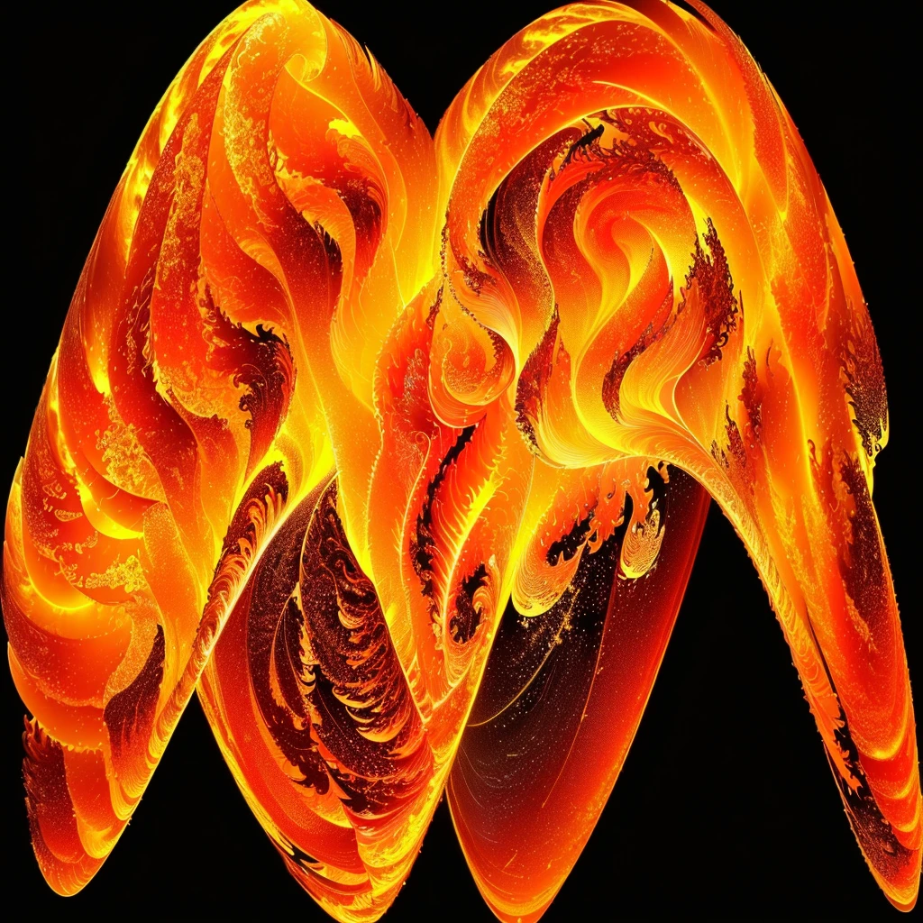 a close up of a gold fire wave on a black background, flame fractal, fractal, lame vortex, swirls of fire, fractal flame, arcs of fiery neon light, particle waves, fractal fire background, fractal flame. highly_detailded, energy waves, apophysis, fractal waves, fractal wave interference, swirling flows of energy, glowing lines