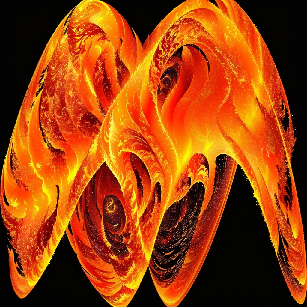 a close up of a gold fire wave on a black background, flame fractal, fractal, lame vortex, swirls of fire, fractal flame, arcs of fiery neon light, particle waves, fractal fire background, fractal flame. highly_detailded, energy waves, apophysis, fractal waves, fractal wave interference, swirling flows of energy, glowing lines