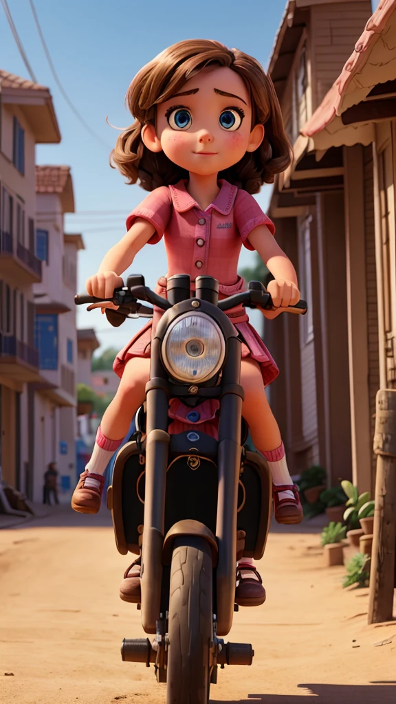 A 9-year-old girl riding a bicycle, 8-year-old girl standing on back, dirt streets in coastal city, detailed faces, beautiful eyes and lips, dynamic action, vibrant colors, realistic lighting, detailed background, photorealistic, 8k, high quality, masterpiece