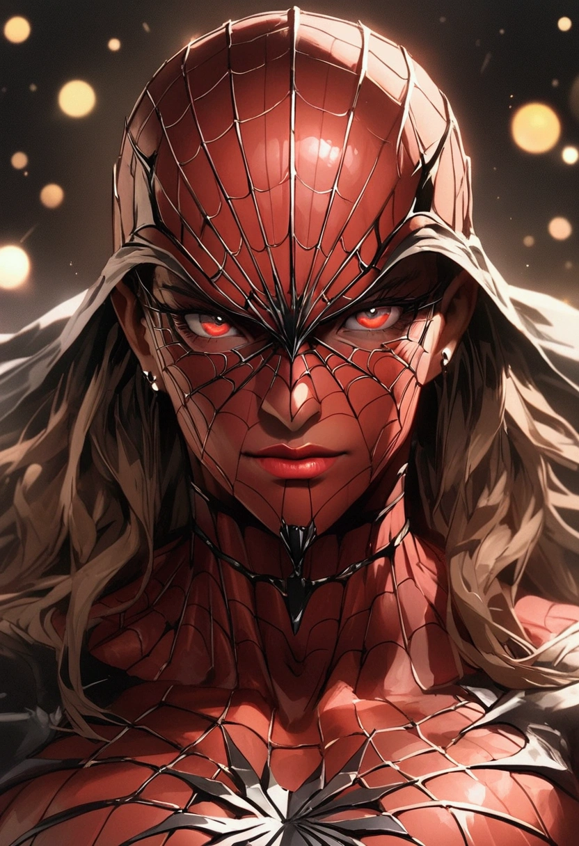 Spiderman costume from Saint Seiya Weairing,full body like,fighting,close up,of a real,Facial features are carefully rendered.,realistic skin texture,dark style,Depth of fields,Stand out,true light,ray tracing,OC rendering,Hyper realistic,The best quality,8k,Works of masters,super-fine,Detailed pubic hair,correct anatomy,sharp focus on eyes,bokeh,Facial features are carefully rendered.