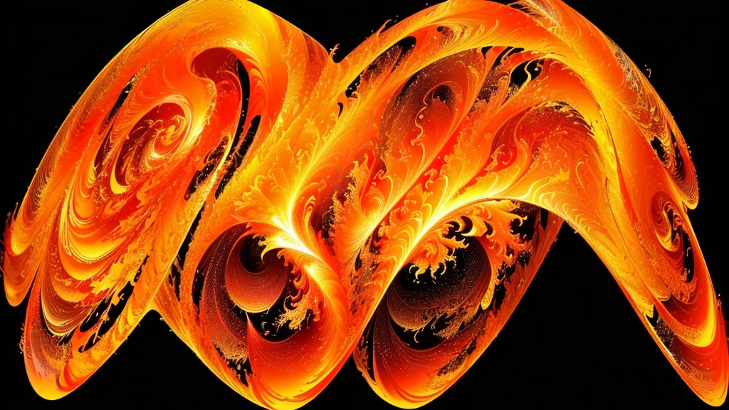 a close up of a gold fire wave on a black background, flame fractal, fractal, lame vortex, swirls of fire, fractal flame, arcs of fiery neon light, particle waves, fractal fire background, fractal flame. highly_detailded, energy waves, apophysis, fractal waves, fractal wave interference, swirling flows of energy, glowing lines