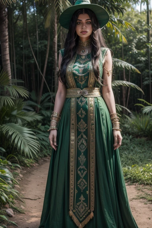 scary indian witch big long green outfit with crystal giant green scary beautiful stone green quartz and giant pyrite