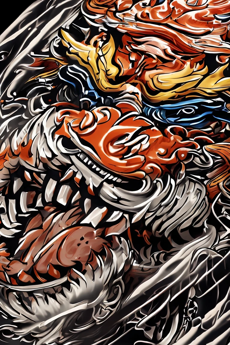 Calligraphy style, A Japanese tattoo, A traditional Japanese tattoo, Masterpiece, High quality, ultra details, ((A raging orange tiger open mouth looks angry)), Japanese wave background, with sakura petals effect Upper arm tattoo, Super detailed, professional design by tattoo artist, (Unity 16K Wallpaper, masterpiece, Best Quality, high quality, Ultra-detailed, extremely details CG, Caustics, Cinematic lighting, Detailed, detailed eyes, Solo, Ultra High Resolution, Strong lights, Photography, high resolution), ((Brighten the subject)), Calligraphy style, A Japanese tattoo, A traditional Japanese tattoo, Masterpiece, High quality, ultra details, ((A raging orange tiger open mouth looks angry)), Japanese wave background, with sakura petals effect Upper arm tattoo, Super detailed, professional design by tattoo artist,
