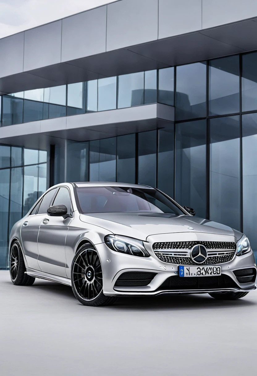 a Mercedes Bens C Class, new model, silver color, ultra 4k, full HD, realistic, real, defined
