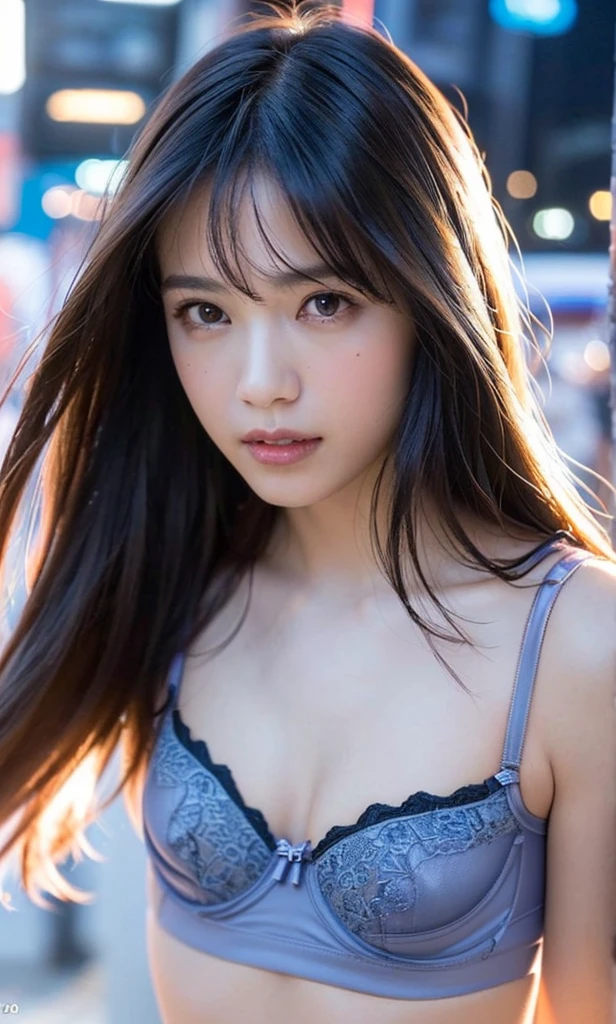 ((Small breasts:1.5))、((Face close-up:1.6))、((Long Hair:1.7))、Feminine Cute Underwear woman, Blue LED light, Cute Underwear:1.6, Cleavage, high tech, Ultra-high resolution, 32K, (In underwear:1.7), (detailed:1.4), Cyberpunk City Background, Rainy Street, Beautiful Face, Blonde:1.6, Professional Lighting, masterpiece, Very delicate and beautiful, Professional photos
