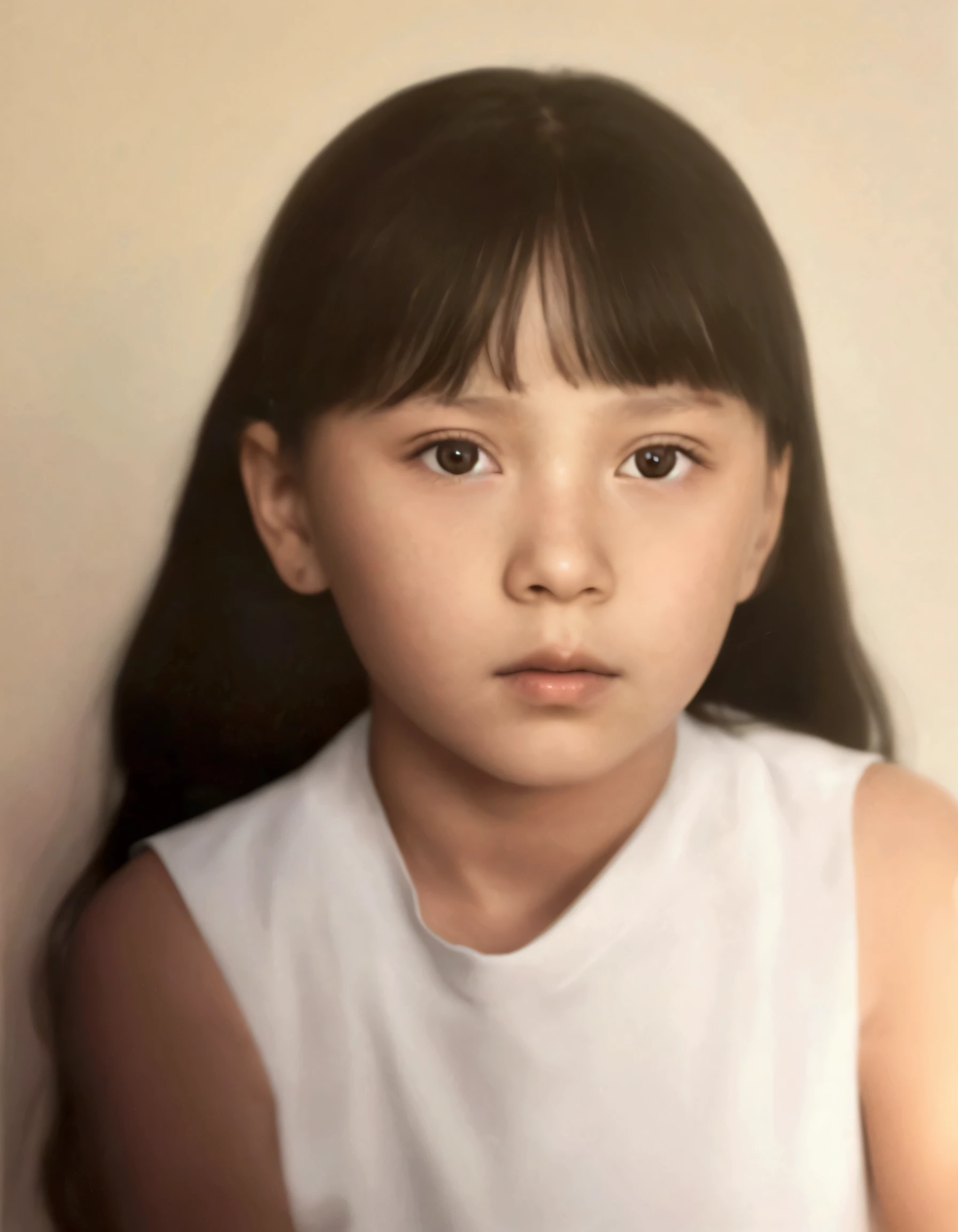 there is a young girl with long hair and a white shirt, highly detailed photo portrait