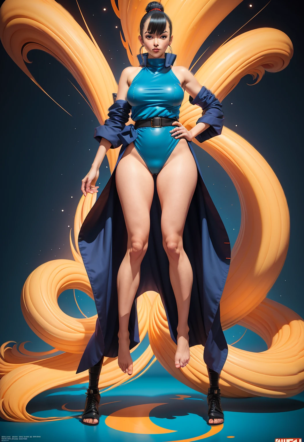 ((Full body shot, standing, feet on the ground)) Full body portrait of one Woman in the style of Yusuke Murata