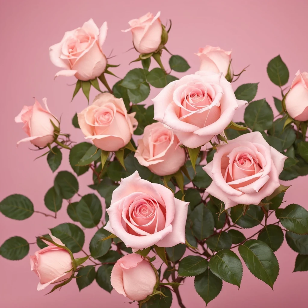 Make a pink rose background,Rose with dew drops,Delicate,Rose petals scattered on the screen,For product posters,Pure picture,Highest quality,Professional aesthetic,16K