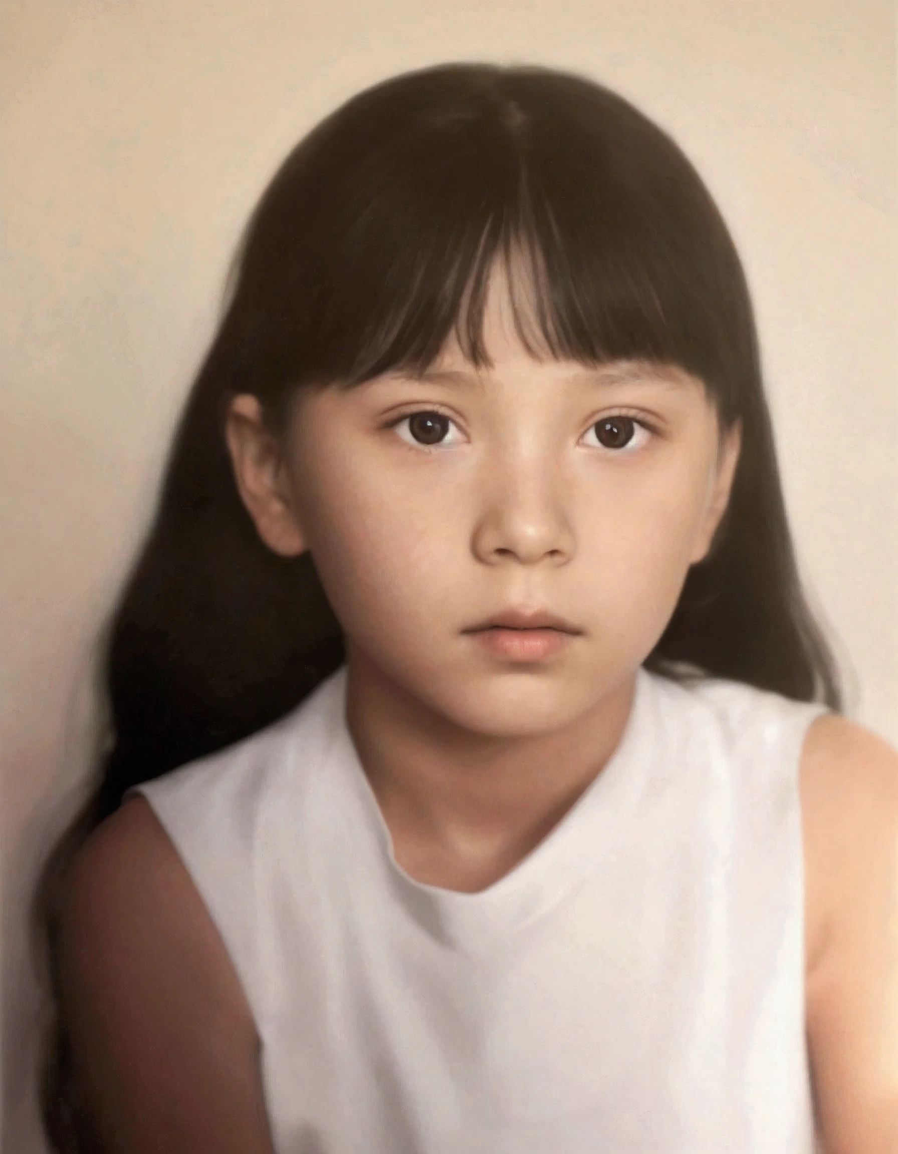 there is a young girl with long hair and a white shirt, highly detailed photo portrait