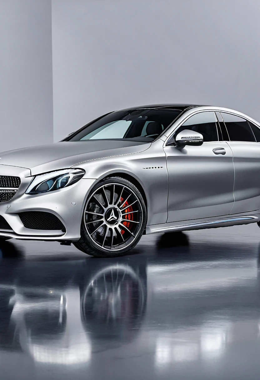 a Mercedes Bens C Class, new model, silver color, ultra 4k, full HD, realistic, real, defined