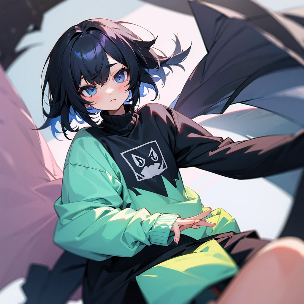 Create a cute and adorable emo girl in a black anime sweater