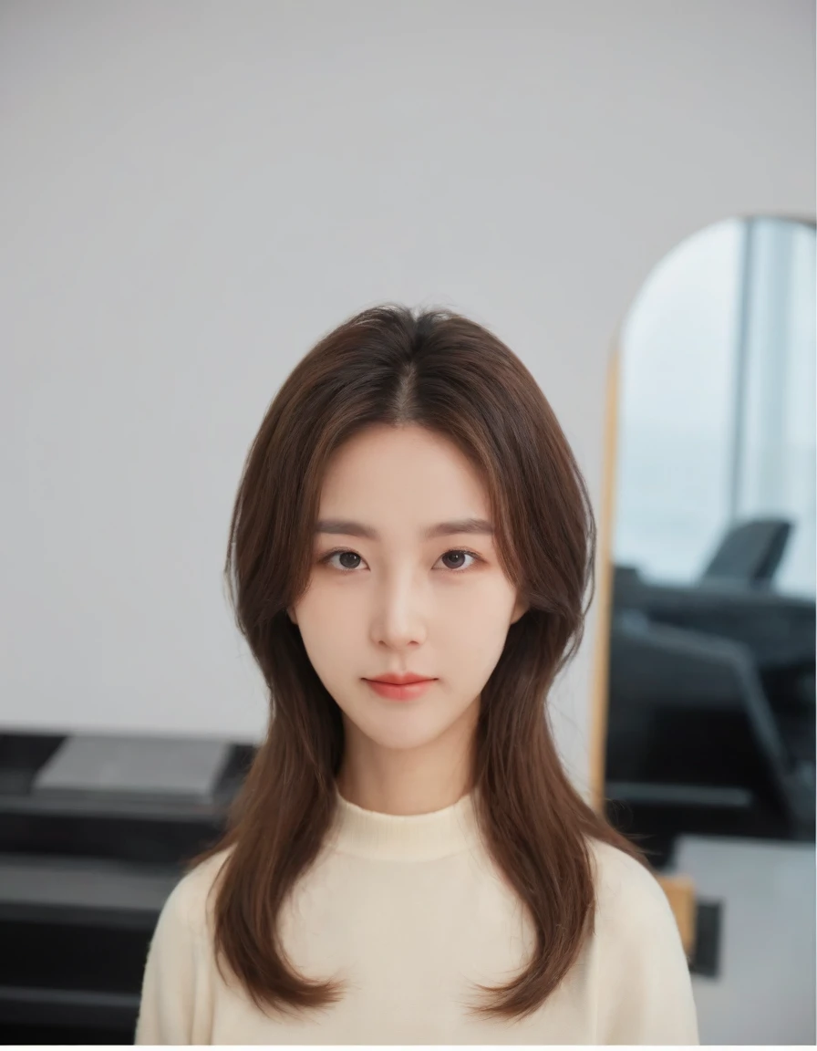 Best Quality, 8k, Masterpiece, (Portrait: 1.3), (photo realistic:1.4), (hyper realistic:1.4), Sharp Focus, looking at viewer, (smoother lighting:1.1), (increase cinematic lighting quality:0.9), realistic lighting, backlighting, light on face, ray trace, (brightening light:1.2), (Increase quality:1.4), sharp detail, (best quality real texture skin:1.4), finely detailed eyes, black_eyes, finely detailed face, 25 year old Korean woman, smiling_face, brown_eyes