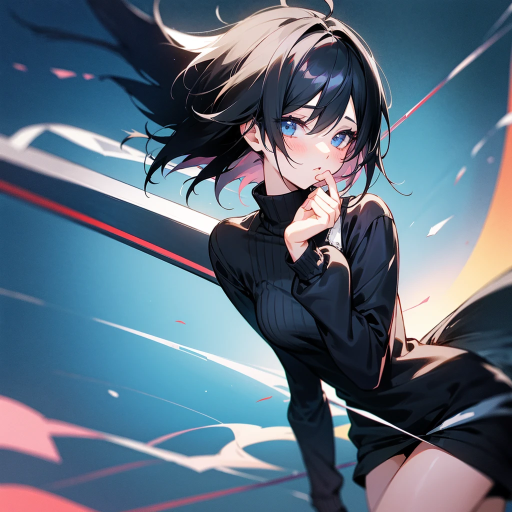 Create an emo girl with a cute and adorable anime black sweater and short, winged black hair with her boyfriend with the same characteristics but a male version