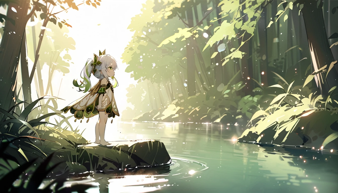 masterpiece,Highest quality,dispersion,alone,One Girl, in the forest,Light particles, Light,Nahida,Green Eyes,Waterfront