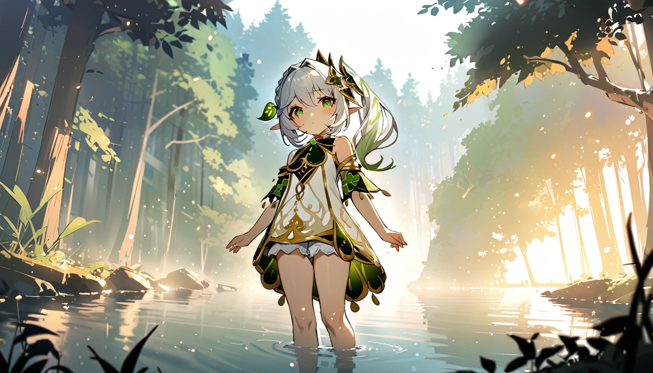 masterpiece,Highest quality,dispersion,alone,One Girl, in the forest,Light particles, Light,Nahida,Green Eyes,Waterfront