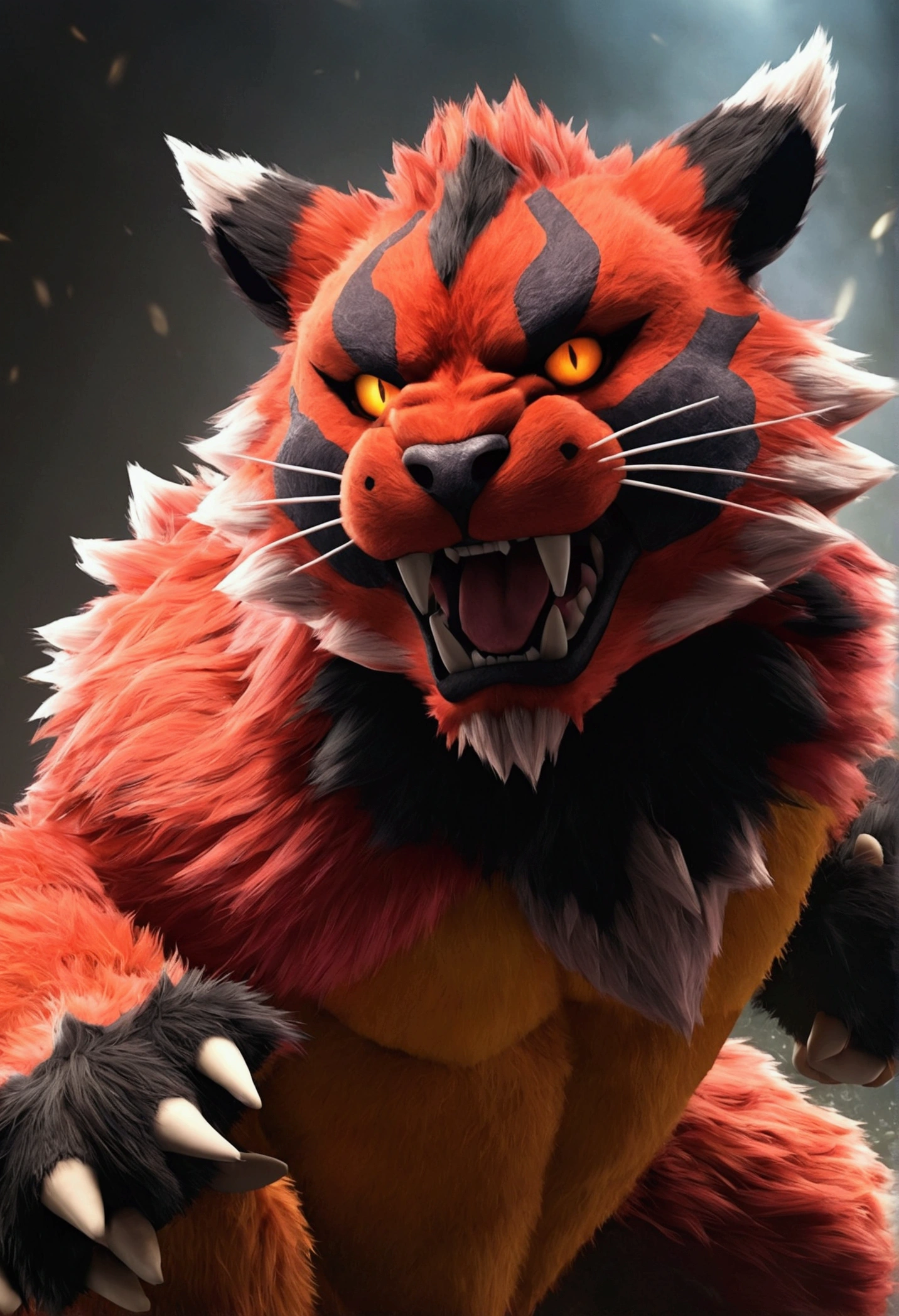 Realistic Pokémon incineroar, realistic fur and texture, detailded