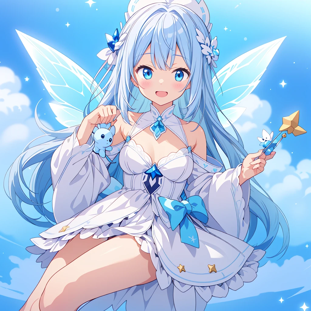 A cute white and blue fantasy creature、Star Fairy、stuffed toy、cg