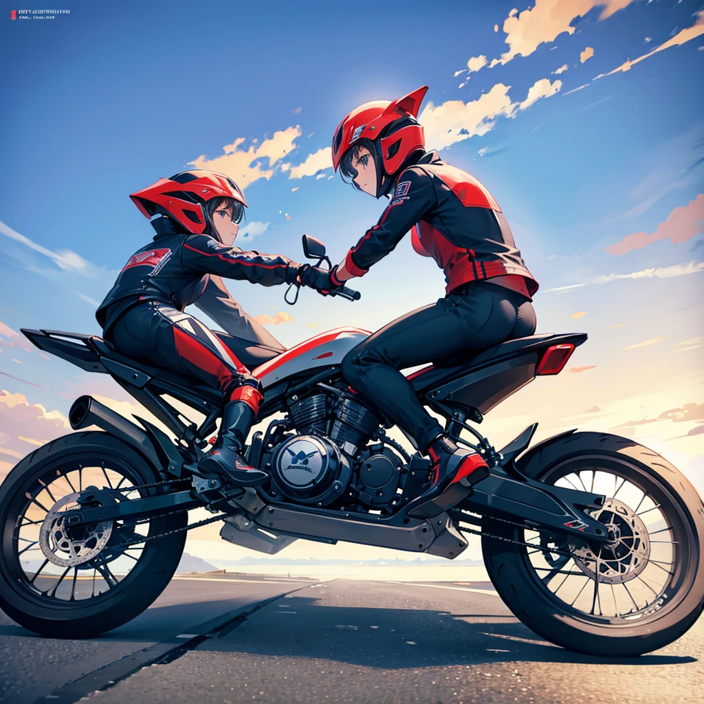 Side progile of a young man riding motor cycle full speed