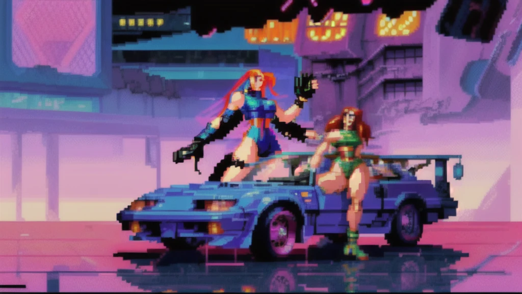 Retro cyberpunk 8-Bit image, 90s, SEGA Style, 16:9 1080p, 1280x720 widescreen, wallpaper, retro,