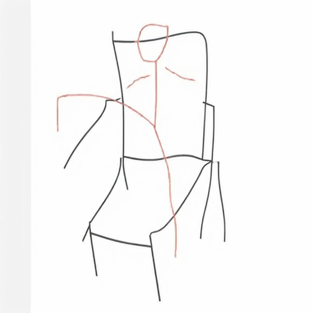 A person sitting on a chair in the painting,红色线是security guard大叔的姿态,Feet on the chair,security guard,Guard