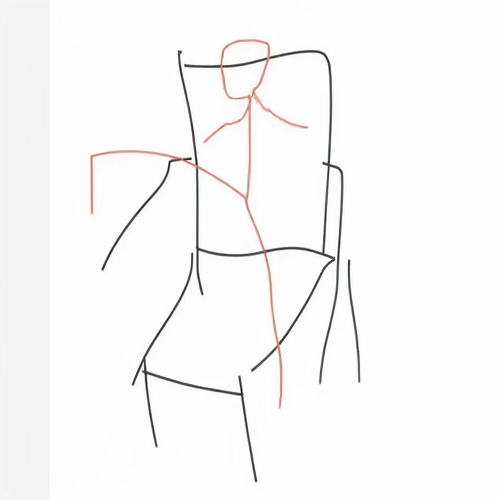 A person sitting on a chair in the painting,红色线是security guard大叔的姿态,Feet on the chair,security guard,Guard