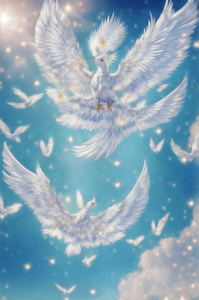 White Suzaku、White Bird、White phoenix、Large wings、Bright light、There is a lot of light overall、大きいWhite Bird、Beautiful feathers、Flying Upwards、god々Shii、solo, Sparkle Effect, Daytime、sun、One animal、Yellow Background、Gold Background、優Shii光、眩Shii、delicate、