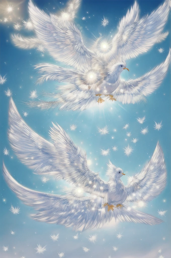 White Suzaku、White Bird、White phoenix、Large wings、Bright light、There is a lot of light overall、大きいWhite Bird、Beautiful feathers、Flying Upwards、god々Shii、solo, Sparkle Effect, Daytime、sun、One animal、Yellow Background、Gold Background、優Shii光、眩Shii、delicate、