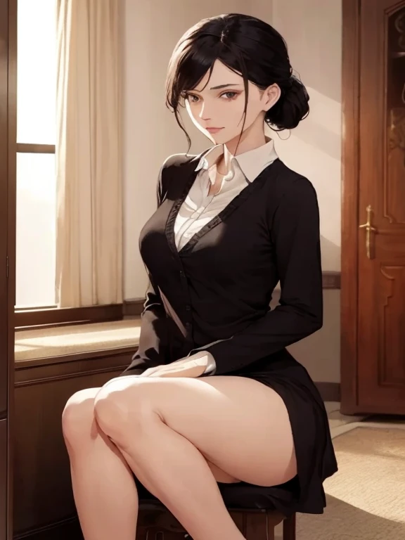 (Masterpiece:1.2), (Best quality), (Full body like:1.3) ,(Ultra detailed), (8K, Intricate), (Lens 135mm,F1.8), (Photorealistic)(Black background:1.3), Portrait photography，(dynamicposes)，Side lighting,Edges are lit,Best shadow,Area light source,Perfect anatomy,Perfect face shape,Perfect for women,First-class female body,Refines skin texture,Fine cloth pattern,Meticulous beauty,Delicate and delicate skin，highlydetailed skin，paleskin，Delicate hair，glistning skin，top Quority， realisticlying， 8K， k hd， 1 rapariga， Female pervert, (Full body like:1.3)， schools，痴女， blazer jacket， 校服，Visible nipple， with no underpants， The skirt is boldly pulled up， （（sit on chair，legs are open））， bend the knees and open the legs， The hairstyle is slightly shorter， Open your legs by grasping your knees with your hands， Buttoned shirt flutters