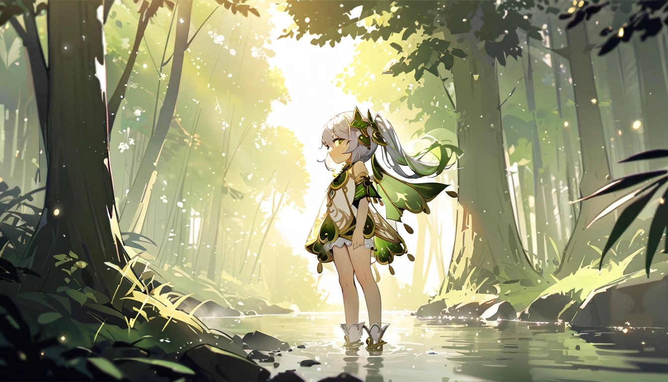 masterpiece,Highest quality,dispersion,alone,One girl, in the forest,Light particles, Light,Nahida,Green Eyes,Waterfront