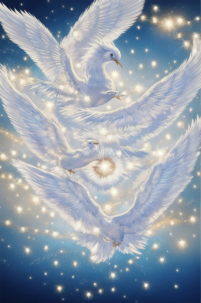 White phoenix、Large wings、Bright light、There is a lot of light overall、Big White Bird、Beautiful feathers、Flying Upwards、god々Shii、solo, Sparkle Effect, Daytime、sun、One animal、Yellow Background、Gold Background、優Shii光、眩Shii、delicate、