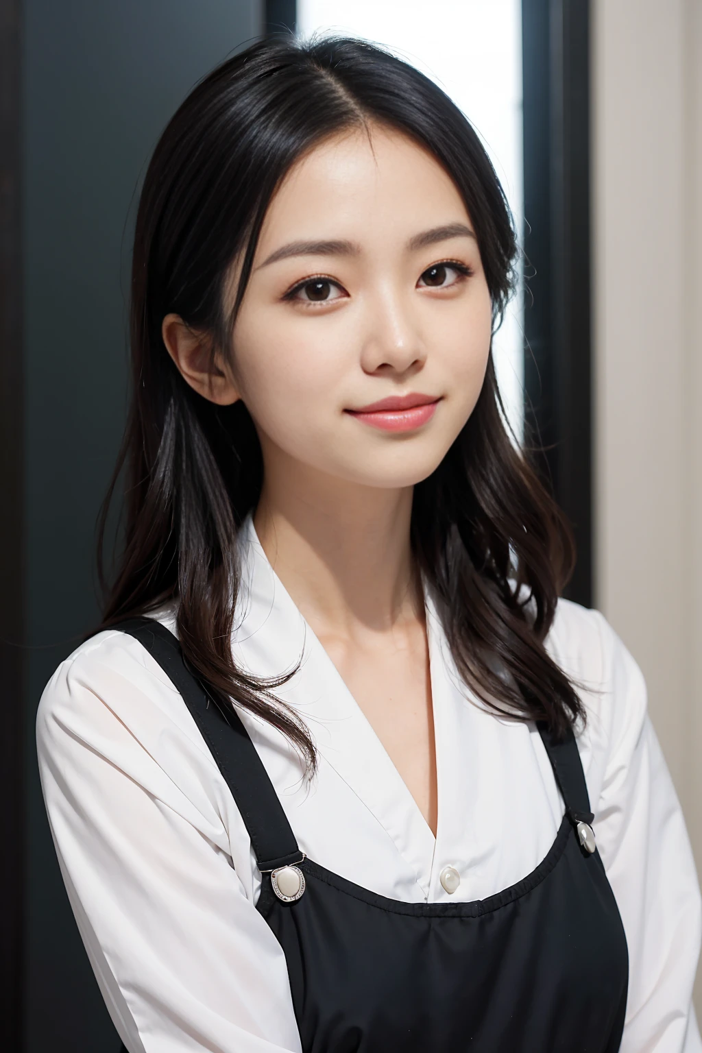 Create a close-up image of a beautiful Japanese female dental hygienist with a seductive smile。She was wearing a tight dental hygienist uniform.、プロフェッショナルさとcharmを強調しています。Her hair was neatly tied up.、She has an elegant look with her medium wavy hair style.。The background is a softly blurred dental clinic、The warm lighting highlights her features.。The makeup is perfect、特に目と唇に重点を置いて彼女のcharmを引き立てています。Confident、She has a slightly mysterious look、Elegance、charm、And it creates a professional atmosphere.。The uniform fits her body perfectly.、Show off your curves but still look polished and professional。makes her silhouette look elegant、Make sure to highlight her style。