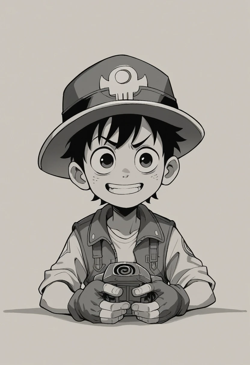 create an image of A 3D render of LEGO Luffy with excellent lighting, low detail. The scene features a well-lit background, emphasizing the LEGO figure's shape and features in a simplistic style