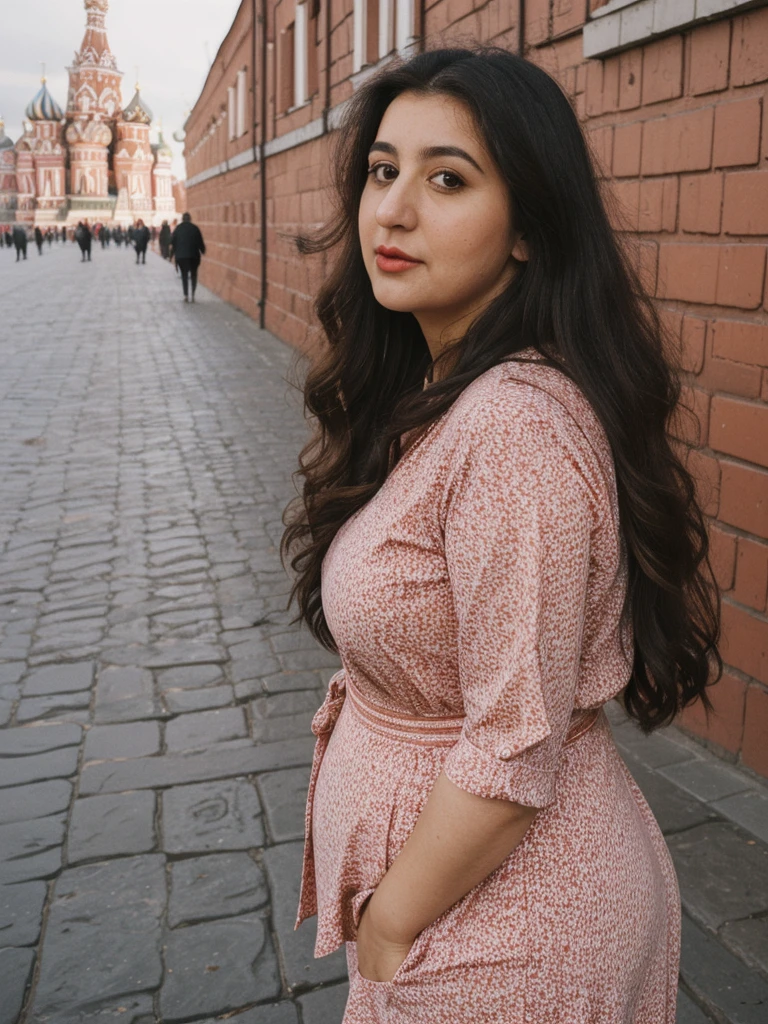 Caseyli, 1girl, solo, 30 years old, (((Georgian face))), (((Georgian nose))), (((Georgian lips))), ((((chubby)))), (((wide hips))), (((dark blonde hair))), wavy medium hair, wearing stylish Generation Z modern wear, ((Background: Red Square in Russia))