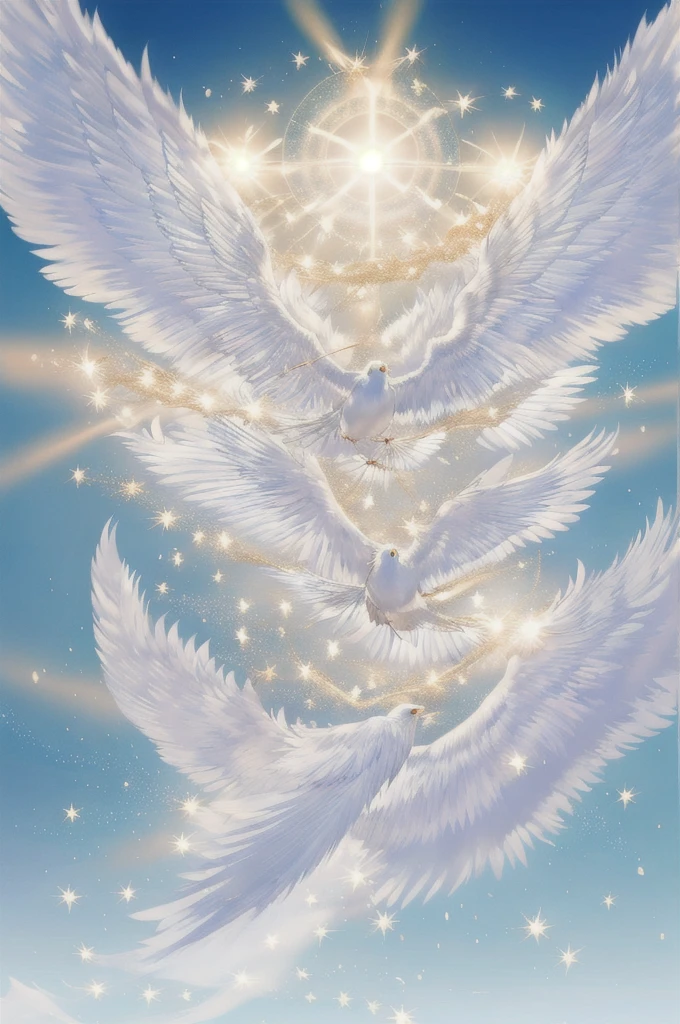 White phoenix、Large wings、Bright light、There is a lot of light overall、Big White Bird、Beautiful feathers、Flying Upwards、god々Shii、solo, Sparkle Effect, Daytime、sun、One animal、Yellow Background、Gold Background、優Shii光、眩Shii、delicate、White Suzaku、