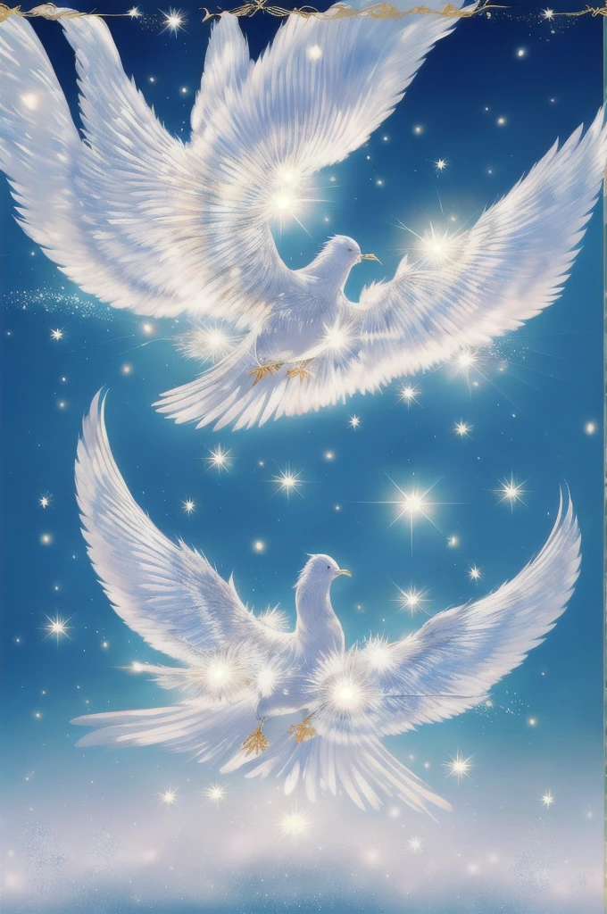 White phoenix、Large wings、Bright light、There is a lot of light overall、Big White Bird、Beautiful feathers、Flying Upwards、god々Shii、solo, Sparkle Effect, Daytime、sun、One animal、Yellow Background、Gold Background、優Shii光、眩Shii、delicate、White Suzaku、