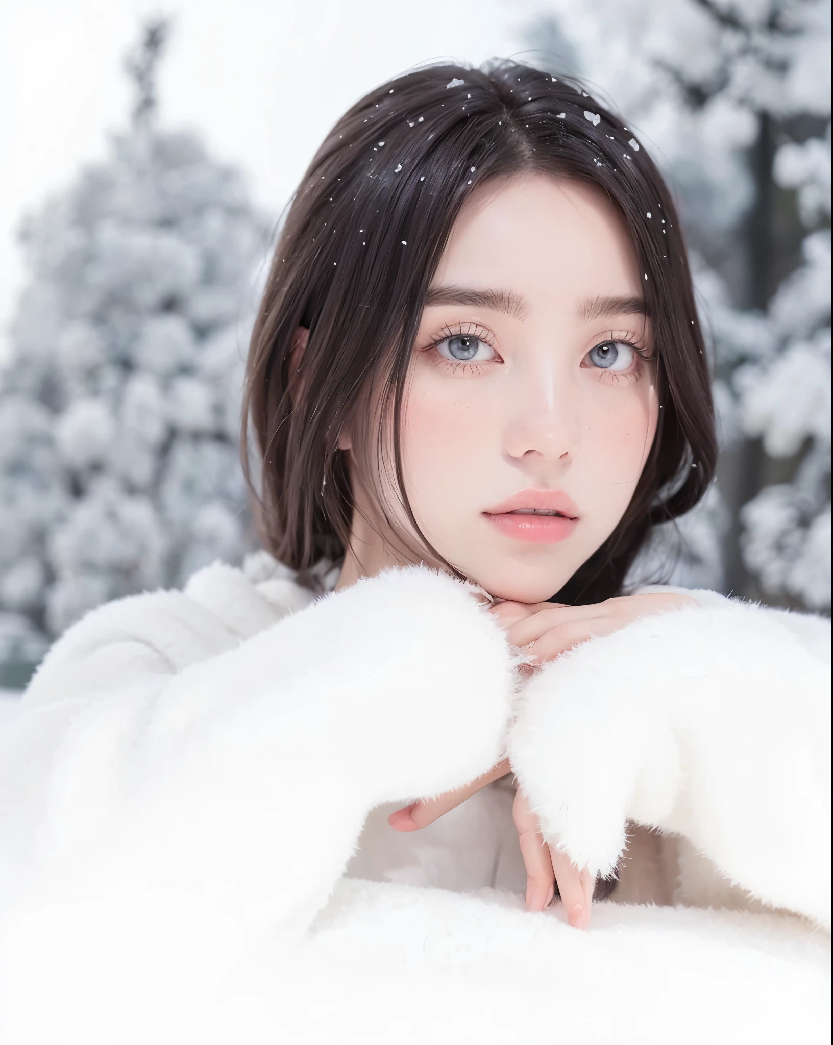 Brunette girl in white warm clothes