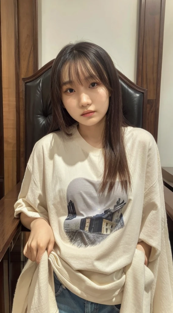 32K, Highest quality, masterpiece, Realistic, Very detailed,  photograph, High resolution, 行photograph, High resolution, Confused, Smoother light, Official Art, Written boundary depth, Bright light,
close, thin, Detailed face, anger, Beautiful details in the eyes, 19 years old Korean, cute, Highest quality real texture skin,
T-Shirts,