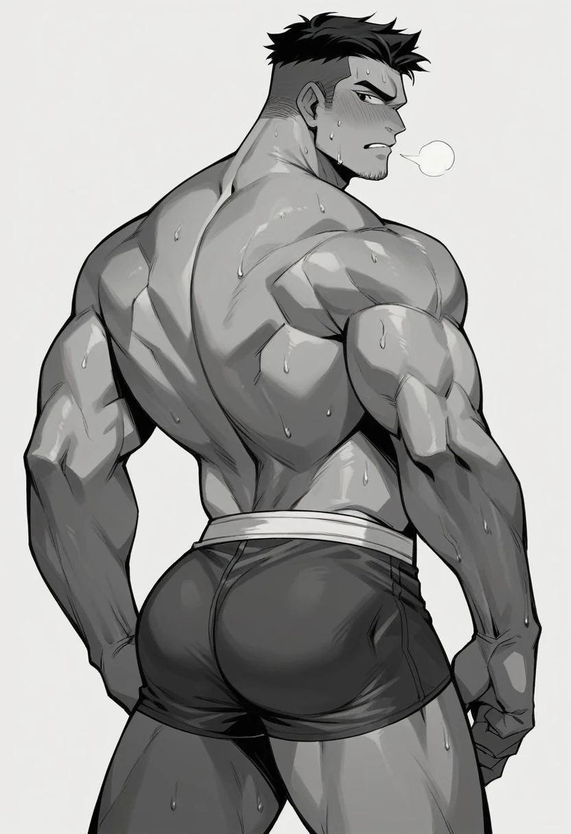 Muscle man, big, culo big, a boxer, showing the ass, Alone, hot, sweating, transpiring, Alone