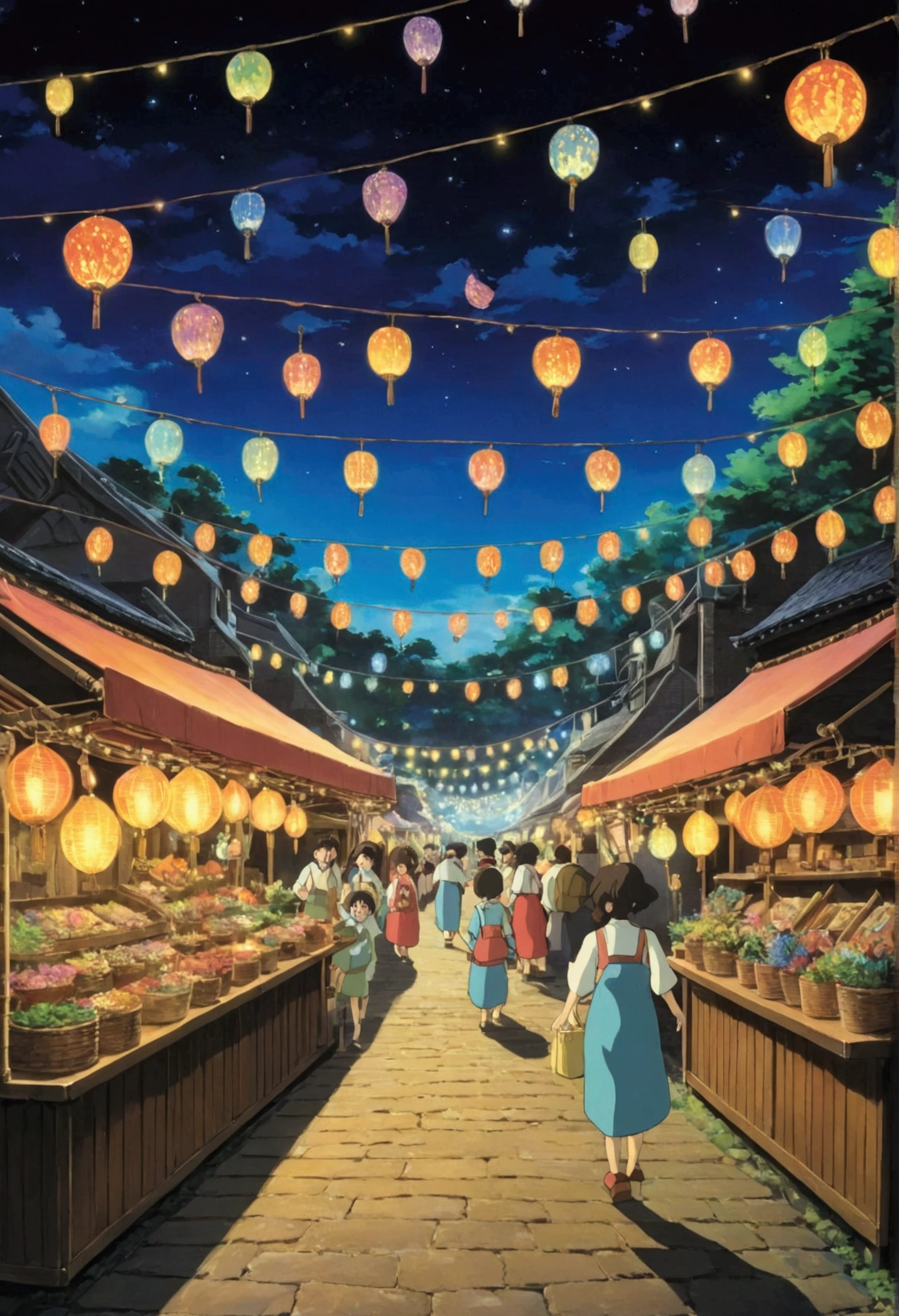 Ghibli summer night festival market lanthanum