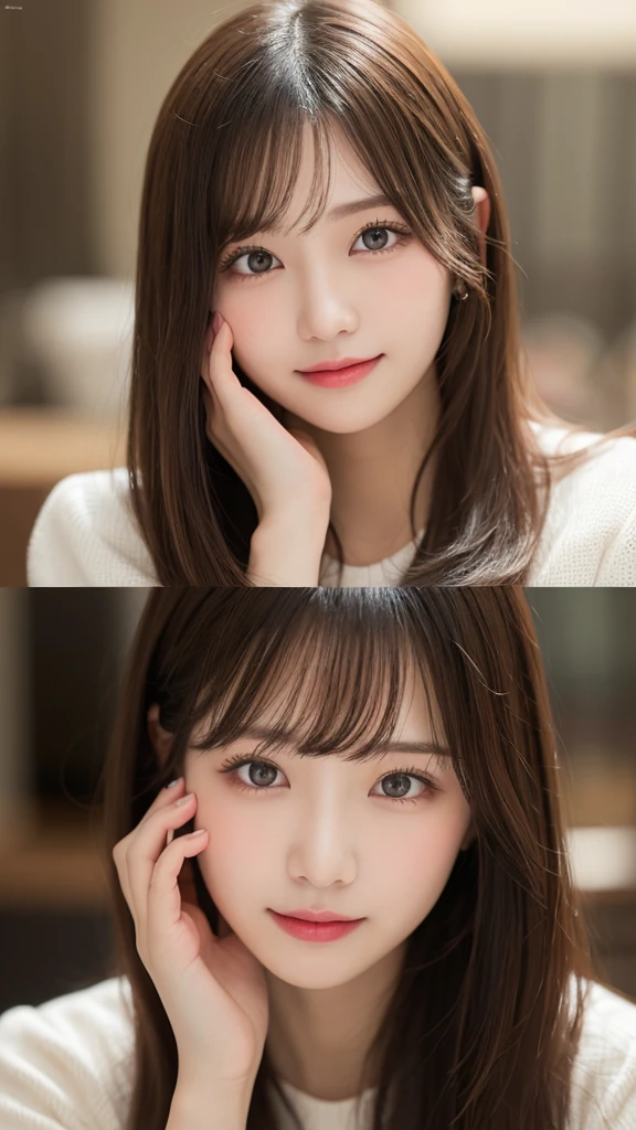 Tabletop, Highest quality, shape, Very detailed, finely, High resolution, 8k wallpaper, 完璧なダイナミックな構shape, Beautiful and exquisite,ランダムなcute髪,,Natural color lip, Bold sexy pose,smile、20-year-old girl、cute、Looking into the camera,Always blur the background,Perfect and beautiful face,Slim face and figure,Big eyes、Putting on gal makeup,Small face,Shooting from below、Blurred Background,Elegant feminine face、smile、Actual Photos、Loritach、Actual photo、RAW Photos、Real human skin,finely描かれた肌:1,4