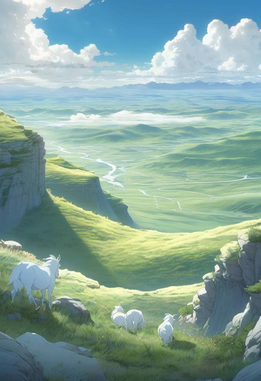 Nomadic Plains, The natural beauty of the Alabaster White mythical northern plains, White Mongolian Mythical Landscape, Pure White color scheme only, Heavenly colors only, White, Made in Abyss, Stormlight Archive, Studio Ghibli, Anime Key Visual, by Makoto Shinkai, Deep Color, Intricate, 8k resolution concept art, Natural Lighting, Beautiful Composition, Xianxia style