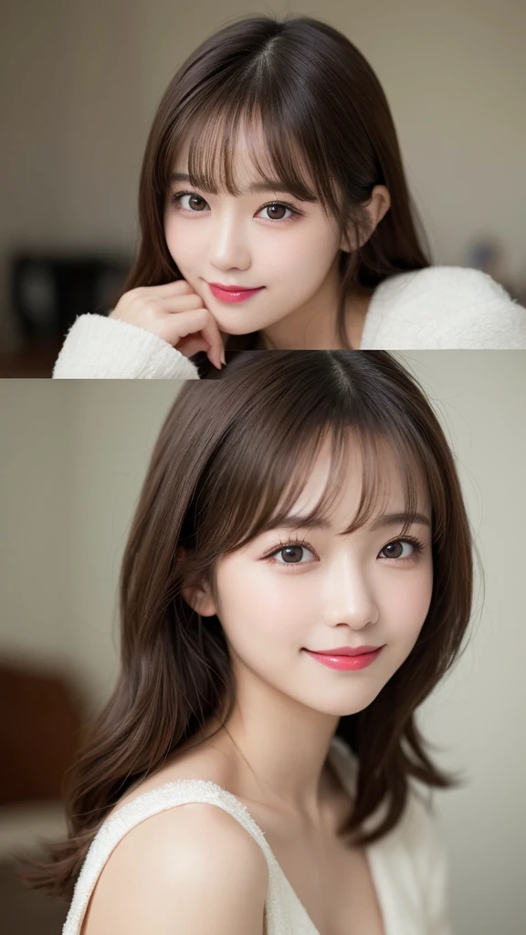 Tabletop, Highest quality, shape, Very detailed, finely, High resolution, 8k wallpaper, 完璧なダイナミックな構shape, Beautiful and exquisite,ランダムなcute髪,,Natural color lip, Bold sexy pose,smile、20-year-old girl、cute、Looking into the camera,Always blur the background,Perfect and beautiful face,Slim face and figure,Big eyes、Putting on gal makeup,Small face,Shooting from below、Blurred Background,Elegant feminine face、smile、Actual Photos、Loritach、Actual photo、RAW Photos、Real human skin,finely描かれた肌:1,4