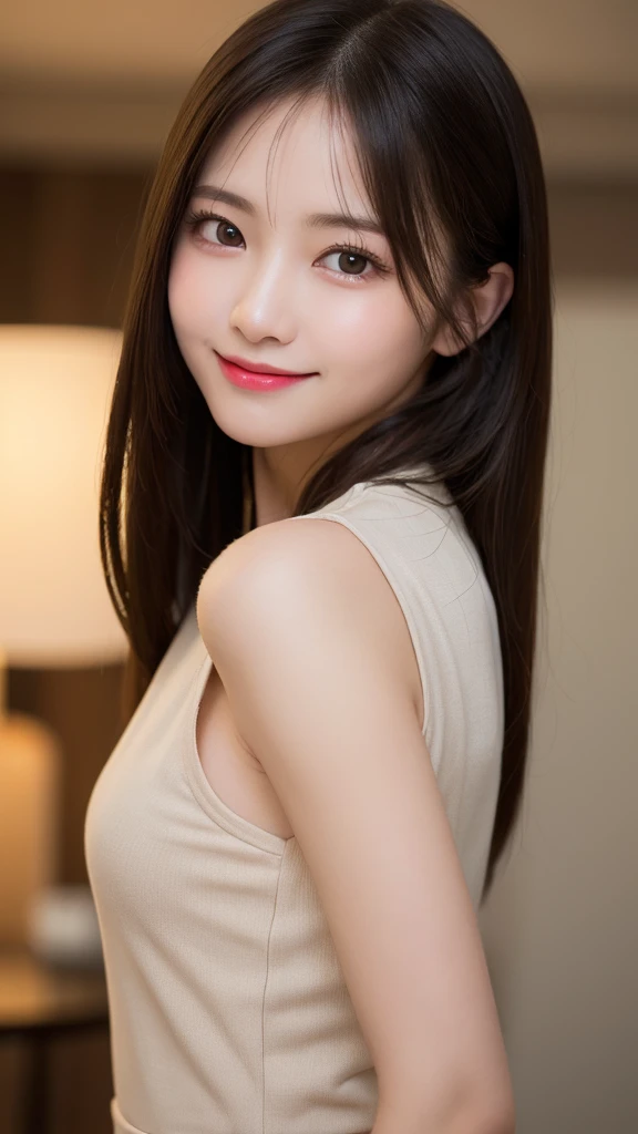 Tabletop, Highest quality, shape, Very detailed, finely, High resolution, 8k wallpaper, 完璧なダイナミックな構shape, Beautiful and exquisite,ランダムなcute髪,,Natural color lip, Bold sexy pose,smile、20-year-old girl、cute、Looking into the camera,Always blur the background,Perfect and beautiful face,Slim face and figure,Big eyes、Putting on gal makeup,Small face,Shooting from below、Blurred Background,Elegant feminine face、smile、Actual Photos、Loritach、Actual photo、RAW Photos、Real human skin,finely描かれた肌:1,4